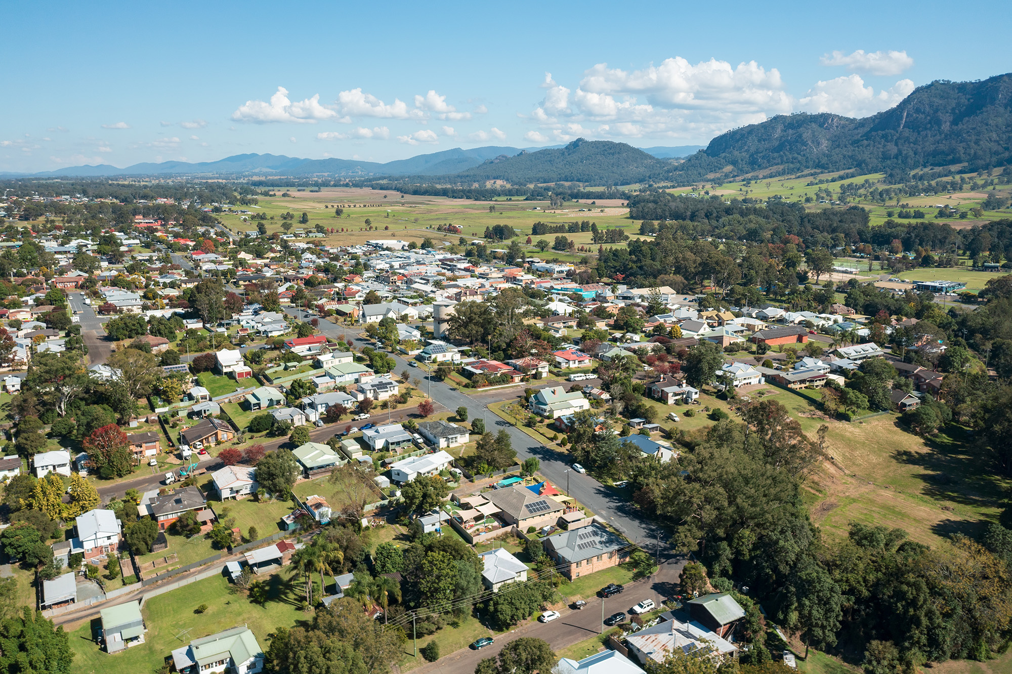 Aerial view of the town of Gloucester, Australia