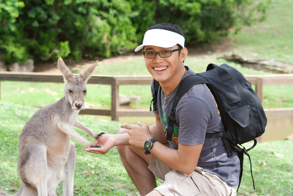 Australian tourist with a kangaroo
